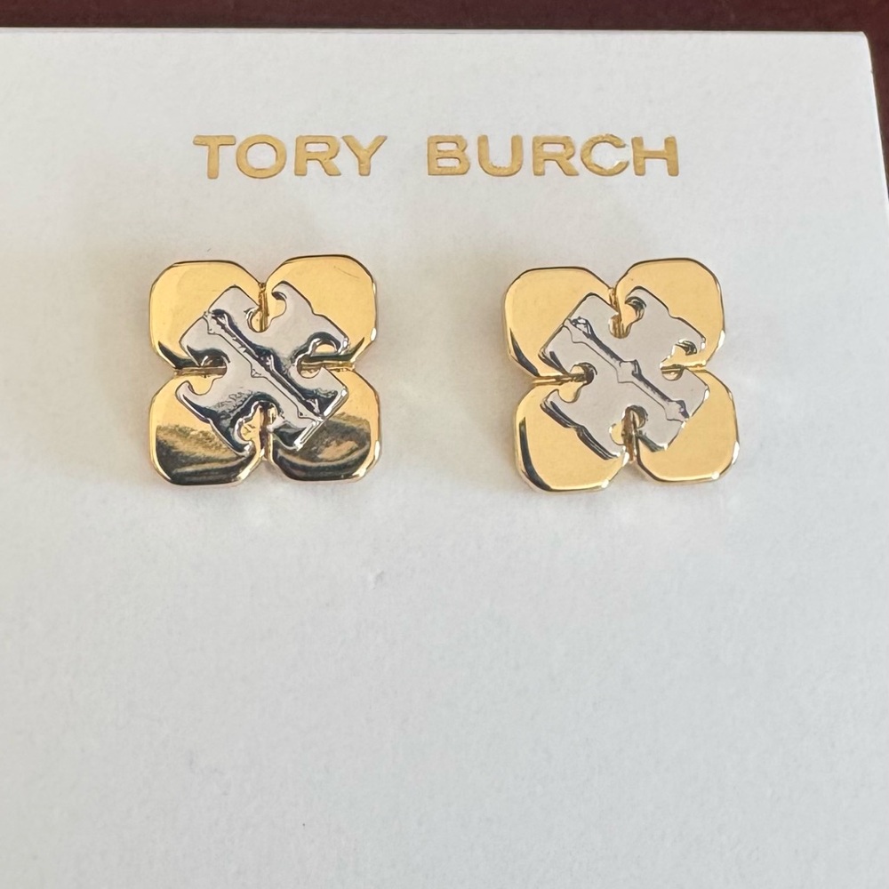 NWOT Tory Burch Gold and Silver Emblem Studs